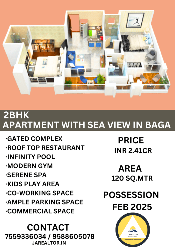 2bhk flat, 2bhk apartment, anjuna, north goa, sea vire flat, sea view apartment
