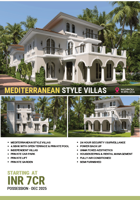 4.5bhk villa, villa, nachinola, north goa, goa, mediterranean villas, private pool, private garden, private lift, security