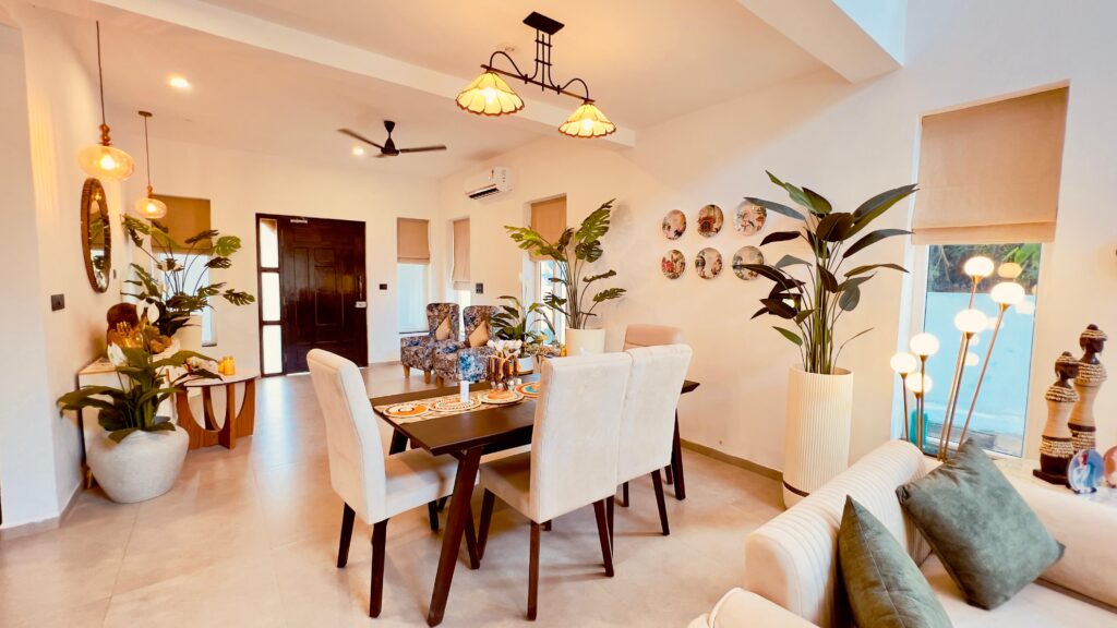 4bhk villa, furnished villa, 4bhk, anjuna, north goa, goa, private pool, field view