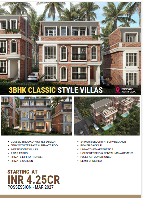 socorro, 3bhk villa, villas in north goa, goa, private pool, security, terrace with private pool, private lift, private garden, 3bhk