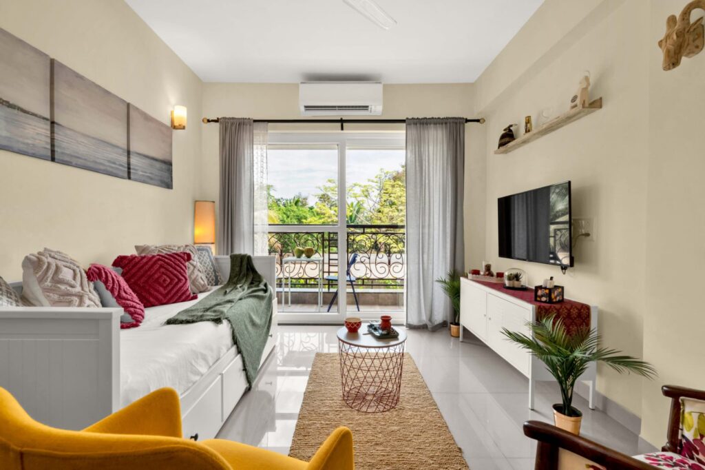 1bhk, apartment, flat, furnished. modern, gated complex, pool, kids pool, car park, assagao, north goa, gated complex