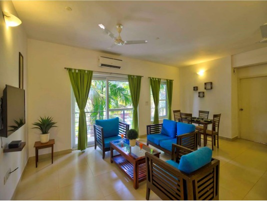 2bhk, apartment, flat, arpora, north goa, furnished, gated complex, pool, car park, security