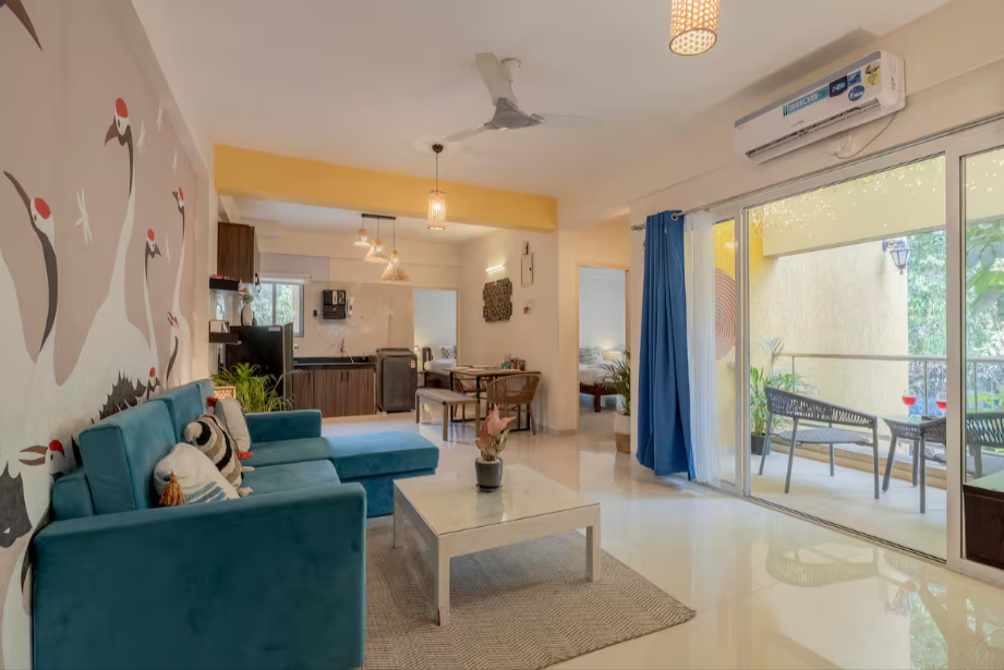 2bhk, apartment, anjuna, north goa, anjuna beach, gated complex, furnished apartment, close to beach, pool, gym,