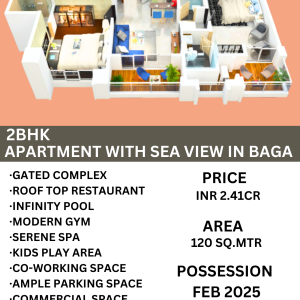 2bhk flat, 2bhk apartment, anjuna, north goa, sea vire flat, sea view apartment